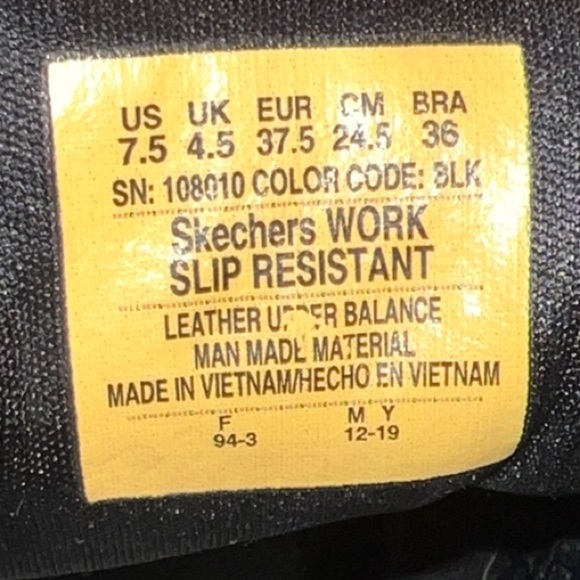 Skechers 10801EC Black Leather Slip Resistant Work Sneaker Shoes Women's 7.5 - Picture 2 of 5